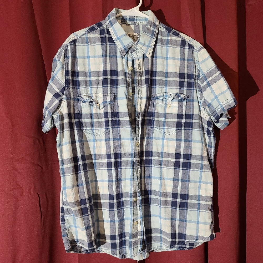 Mossimo mens XL blue plaid short sleeve button up